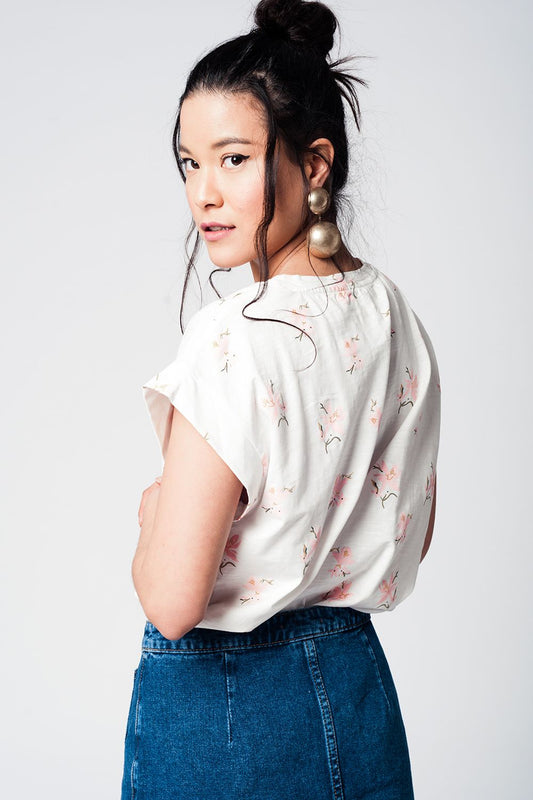 White t-shirt with floral print | Just Cool Beans — tops