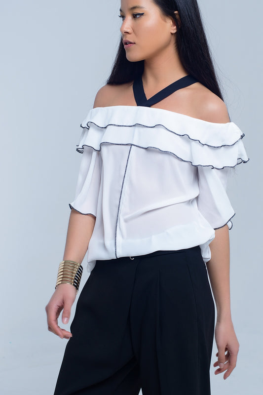 White top with black contrast trim | Just Cool Beans — shirts | tops