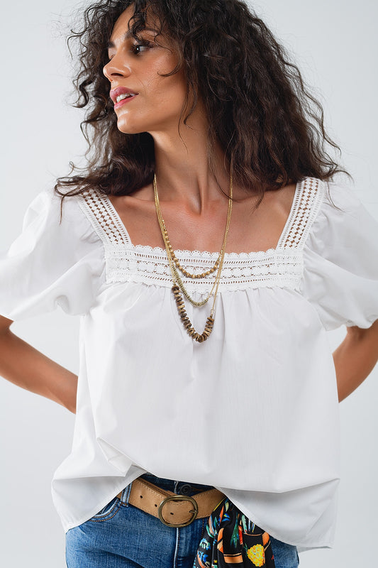 White top with square neckline and short sleeves | Just Cool Beans — tops | bottoms