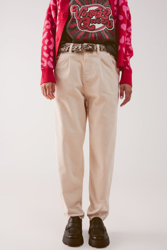 Wide cream corduroy pants with peg | Just Cool Beans — pants | bottoms