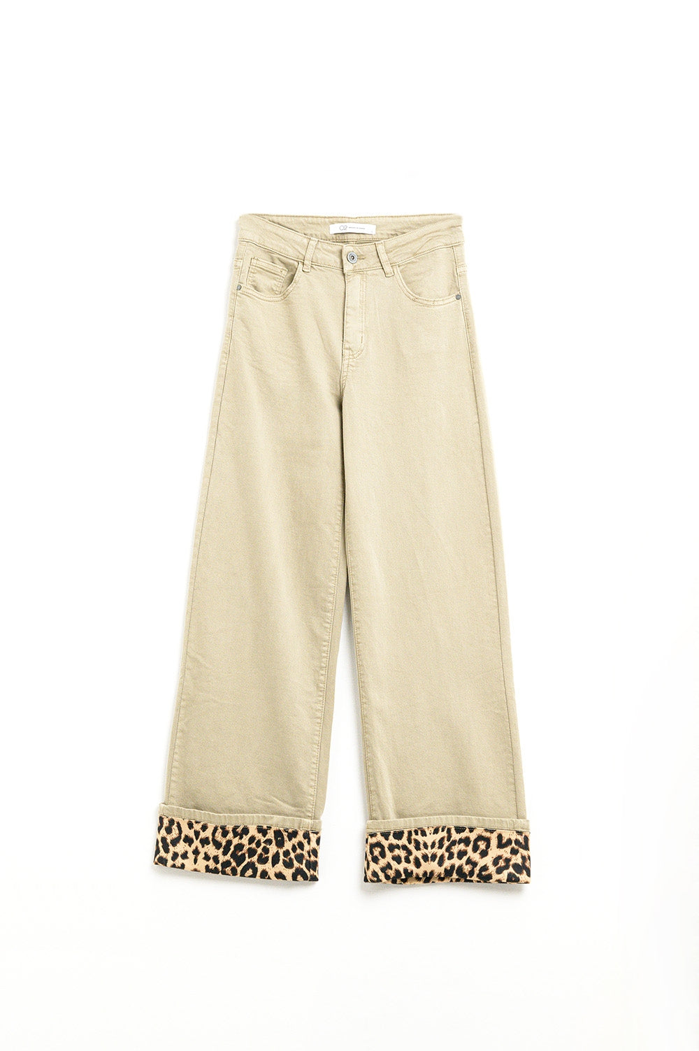 Wide leg beige pants with leopard print at the bottom | Just Cool Beans — jeans | bottoms