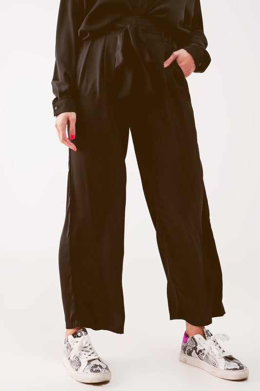 Wide leg belted pants in black | Just Cool Beans — pants | bottoms
