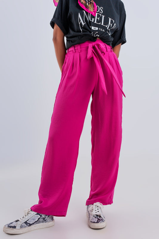Wide leg belted pants in fuchsia | Just Cool Beans — pants | bottoms