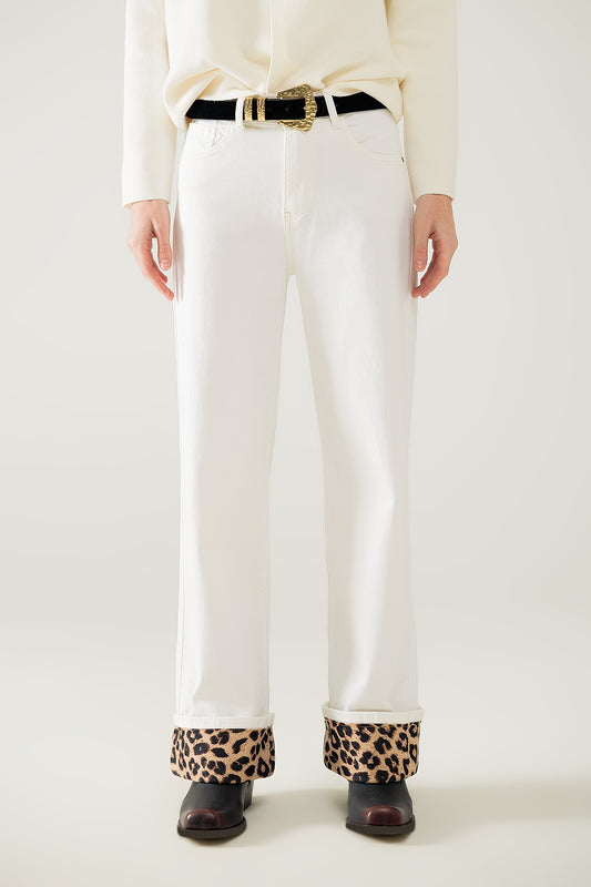 Wide leg cream pants with leopard print at the bottom | Just Cool Beans — jeans | bottoms