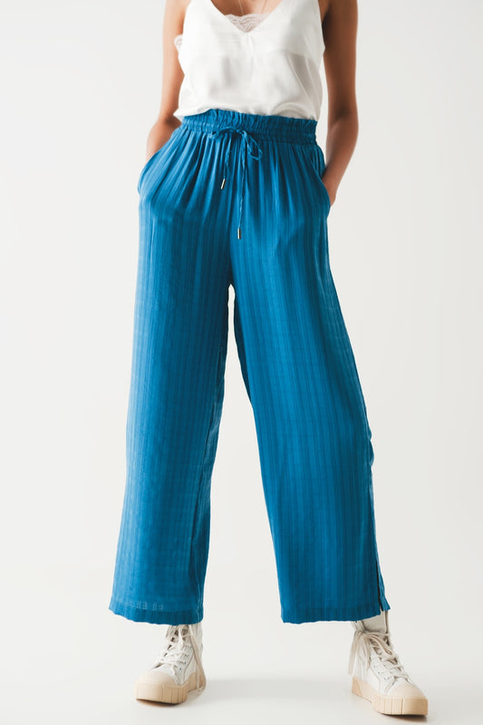 Wide leg drawstring pants in blue | Just Cool Beans — pants | bottoms