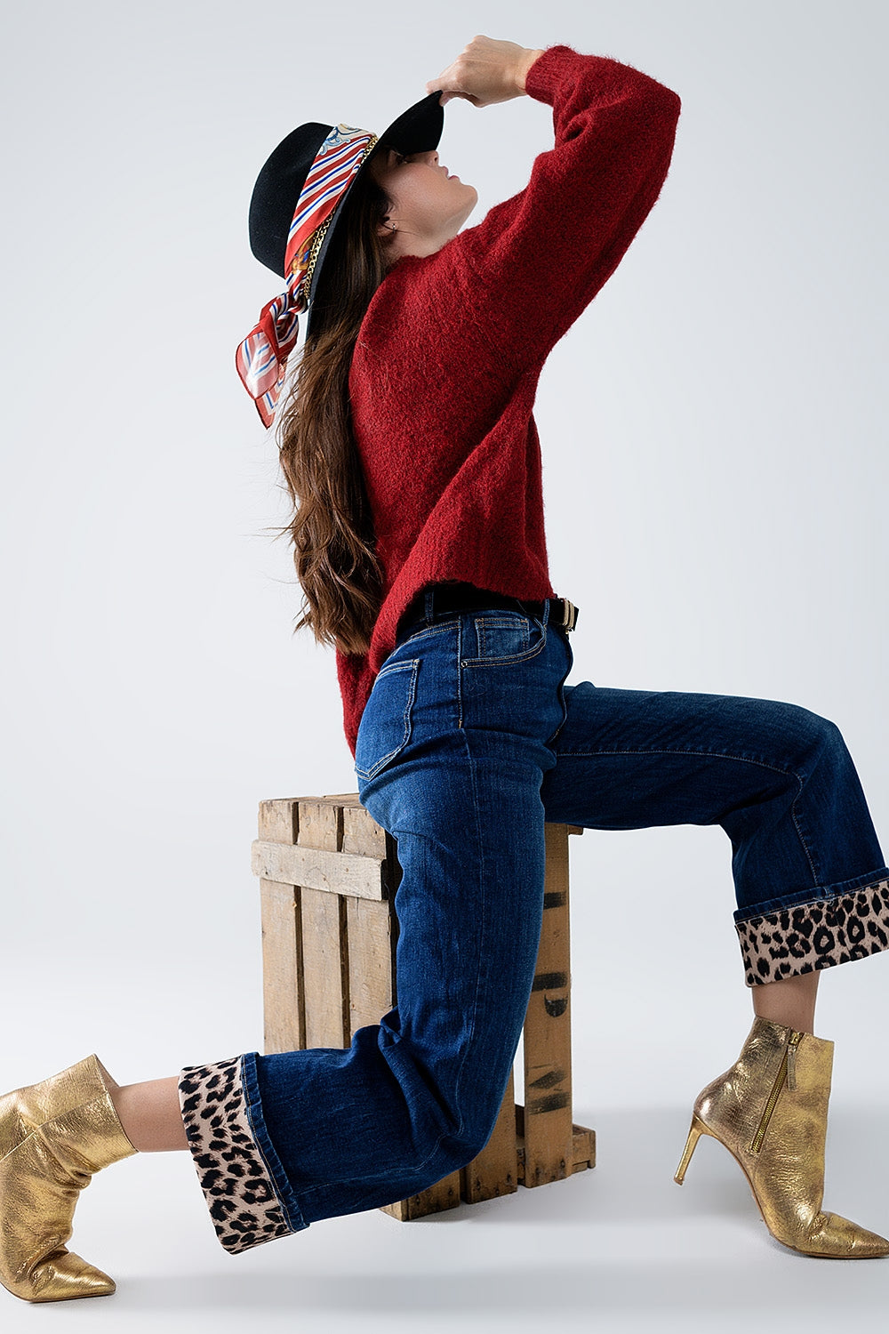 Wide leg jeans with leopard stripe at the bottom | Just Cool Beans — jeans | the denim shop