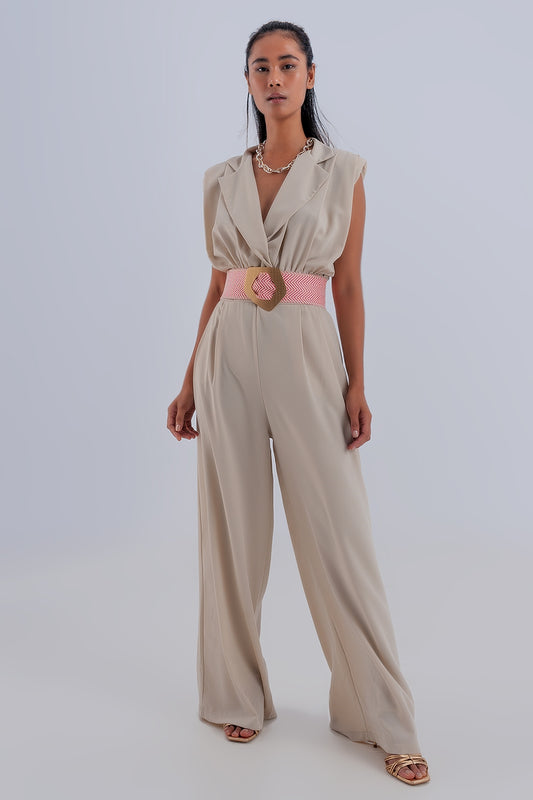 Wide leg jumpsuit in beige | Just Cool Beans — dresses