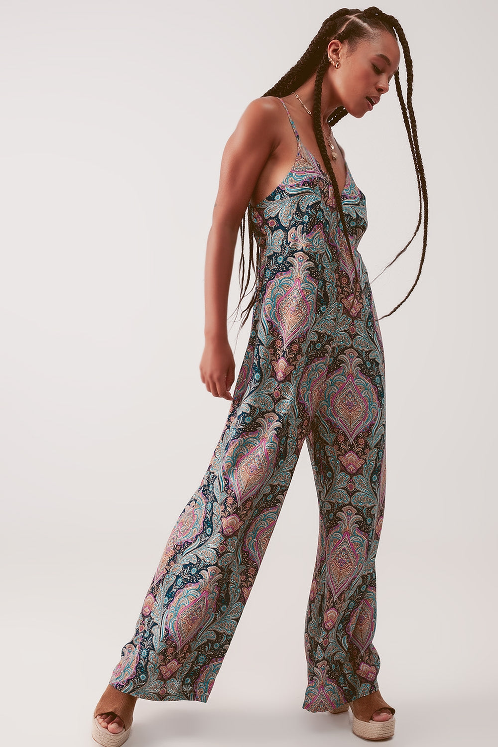 Wide leg jumpsuit in navy paisley print | Just Cool Beans — dresses
