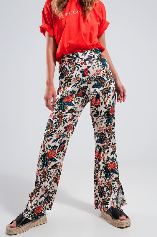 Wide leg pants in beige paisley floral | Just Cool Beans — pants | bottoms