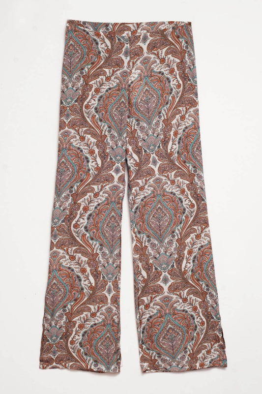 Wide leg pants in beige paisley print | Just Cool Beans — pants | bottoms