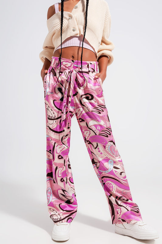 Wide leg pants with belt in pink | Just Cool Beans — pants | bottoms