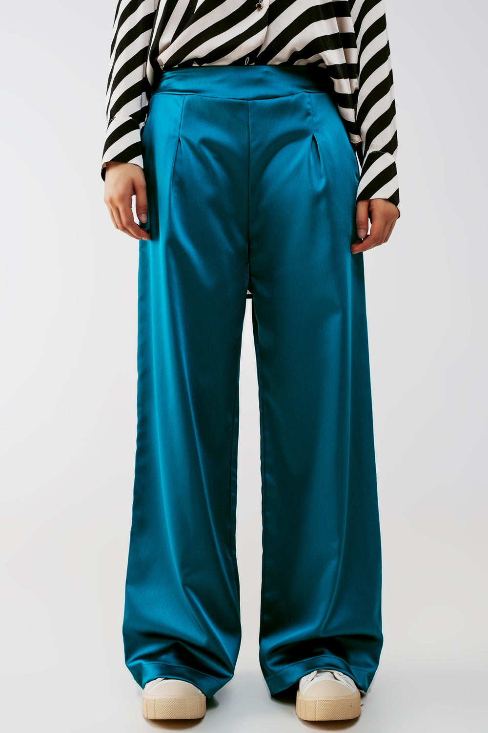 Wide leg satin pants in blue | Just Cool Beans — pants | bottoms