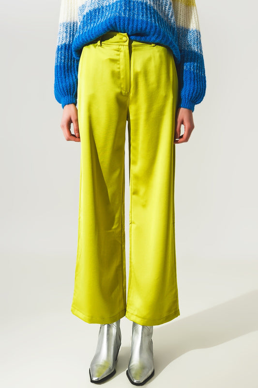 Wide leg satin pants in lime green | Just Cool Beans — pants | bottoms