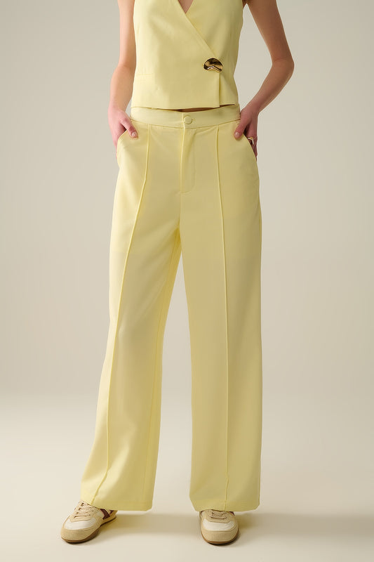 Wide leg tailored pants in yellow | Just Cool Beans — pants | bottoms