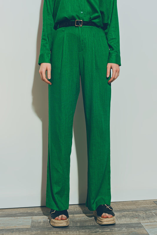 Wide-legged pants in light cotton fabric in green | Just Cool Beans — pants | bottoms