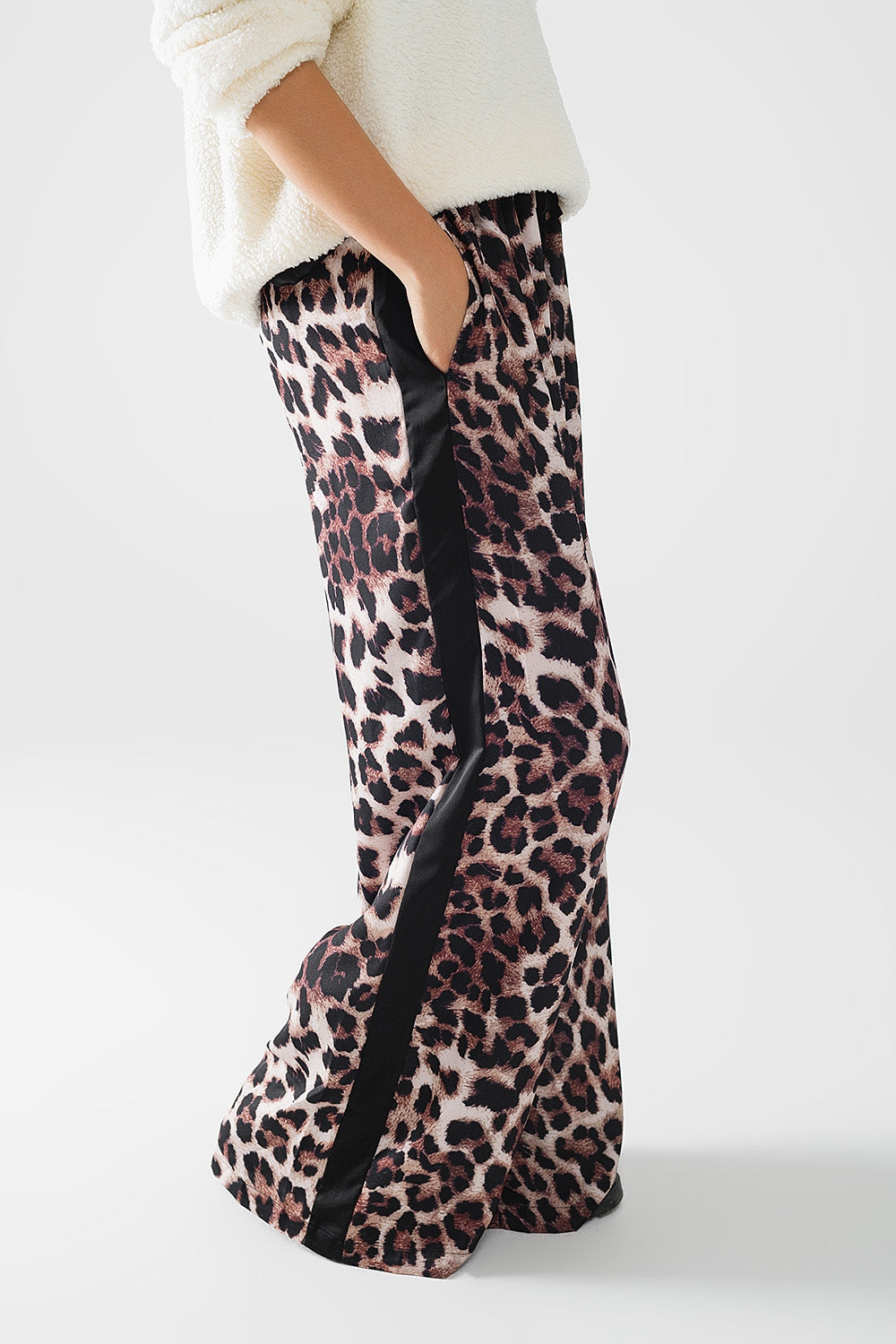 Wide leopard pants with satin side stripe | Just Cool Beans — pants | bottoms