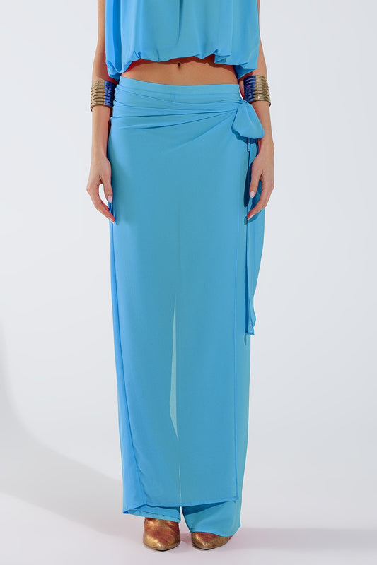 Wide light blue pants overlay skirt tied at the side | Just Cool Beans — pants | bottoms