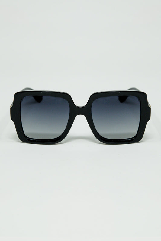 Q2 Wide square frame sunglasses with gold detail on the temples