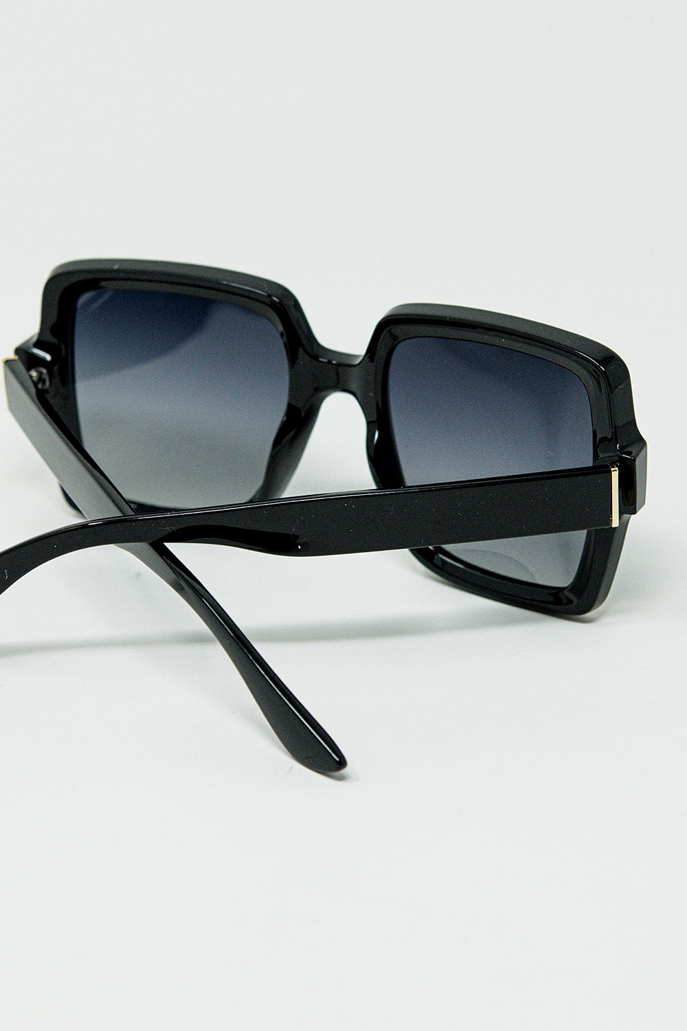 Wide square frame sunglasses with gold detail on the temples | Just Cool Beans