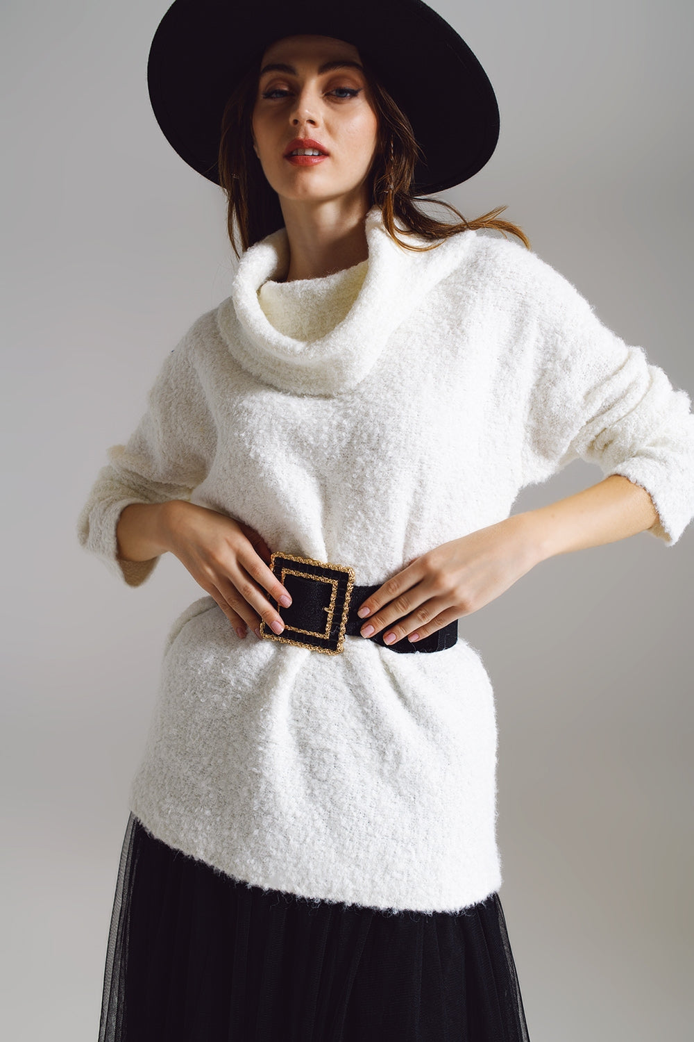 Wide sweater with bardot neck in white | Just Cool Beans — sweaters | tops