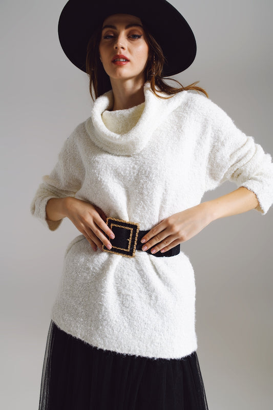 Wide sweater with bardot neck in white | Just Cool Beans — sweaters | tops