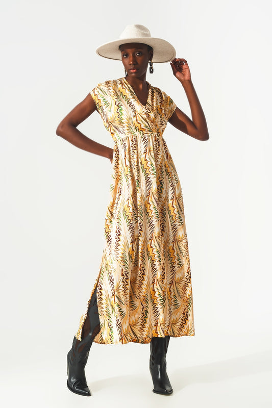 Wrap dress with short sleeves in retro abstract print | Just Cool Beans — dresses | bottoms