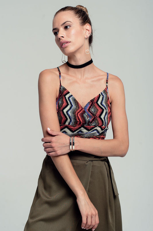 Wrap geo-tribal printed crop top in red | Just Cool Beans — shirts | tops