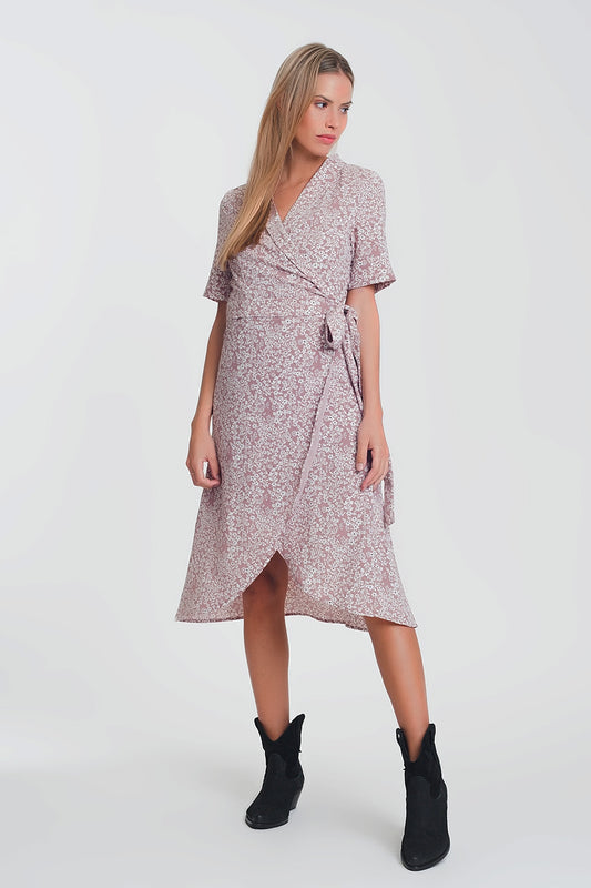 Wrap midi dress in pink floral print | Just Cool Beans — dresses