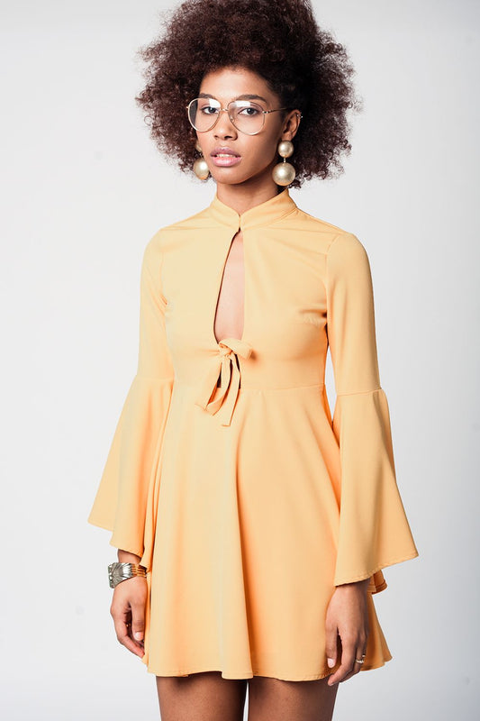 Yellow bell sleeve plunge dress | Just Cool Beans — dresses