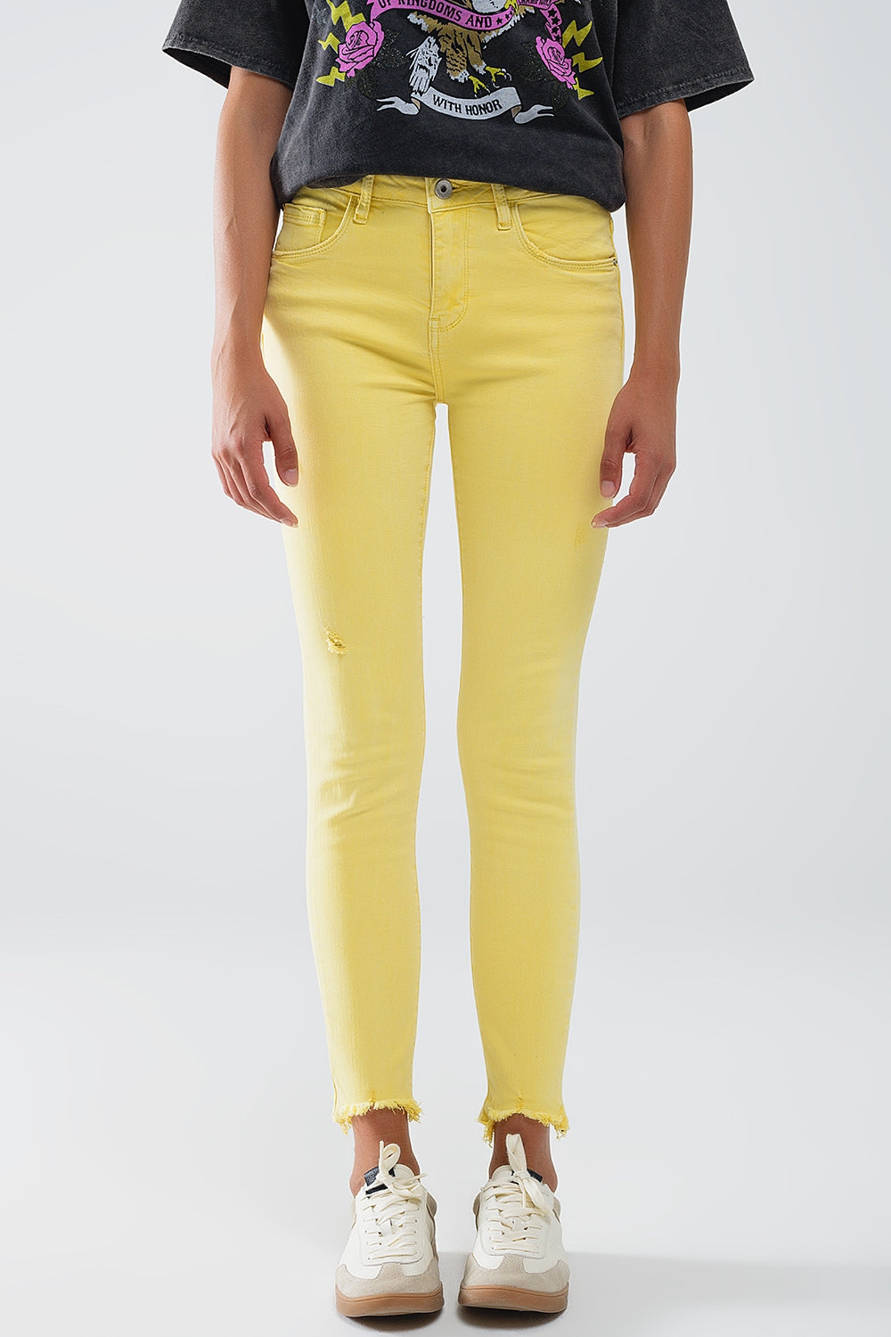 Yellow jagged hem super skinny stretch jeans | Just Cool Beans — jeans | the denim shop