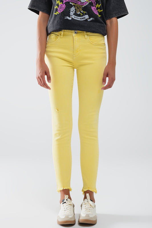 Yellow jagged hem super skinny stretch jeans | Just Cool Beans — jeans | the denim shop