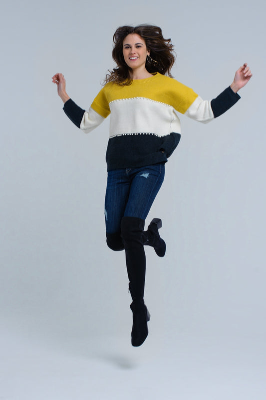Yellow knitted sweater with pearls | Just Cool Beans — sweaters | tops