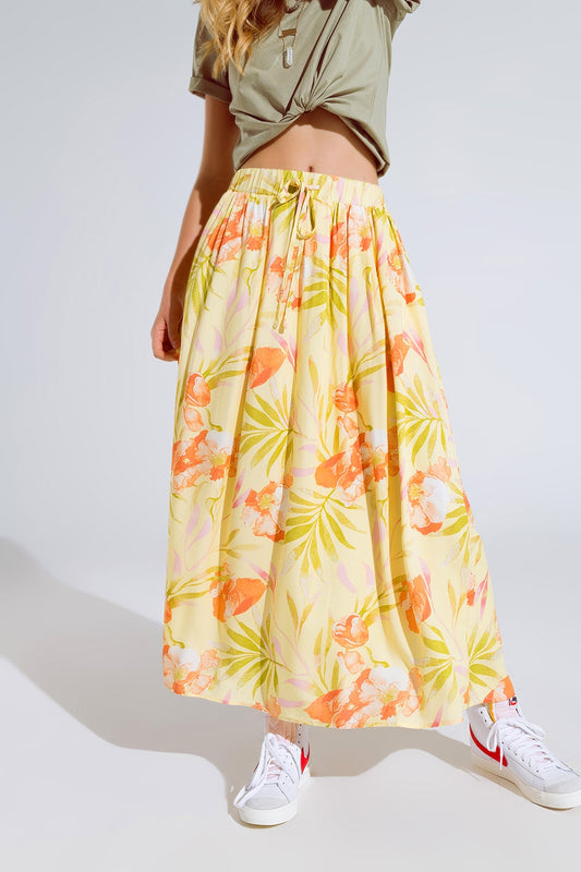Yellow maxi skirt with tropical print | Just Cool Beans — skirts