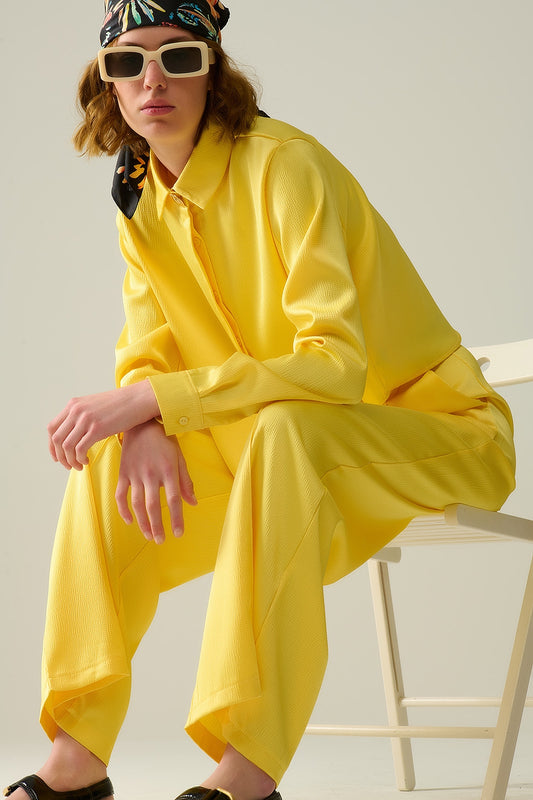 Yellow short textured satin shirt | Just Cool Beans — shirts | bottoms