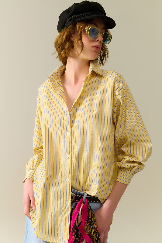 Yellow striped poplin shirt embellished with strass | Just Cool Beans — shirts | nan