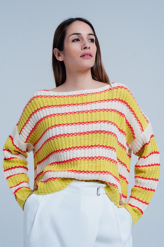 Yellow striped rib stitch knitted sweater | Just Cool Beans — sweaters | tops