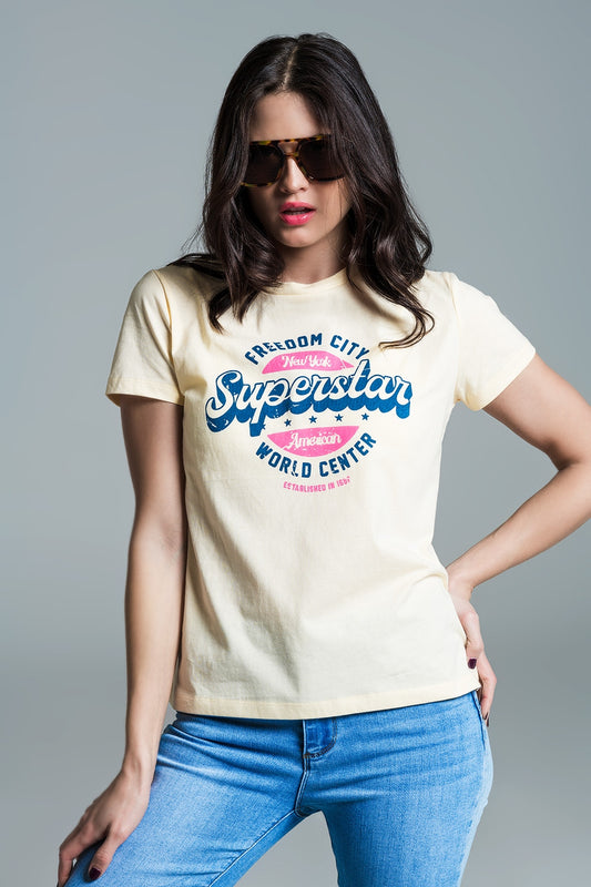 Yellow superstar printed t-shirt | Just Cool Beans — tops