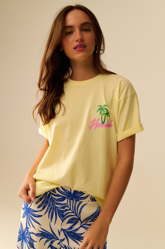 Yellow t-shirt made in italy with honolulu graphic | Just Cool Beans — tops