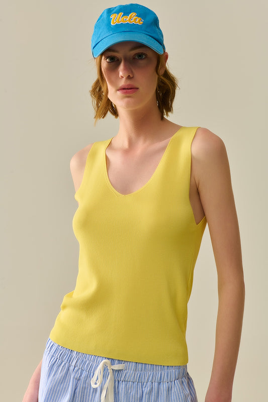Yelow sleeveless fine knitted top with v-neck | Just Cool Beans — sweaters | tops